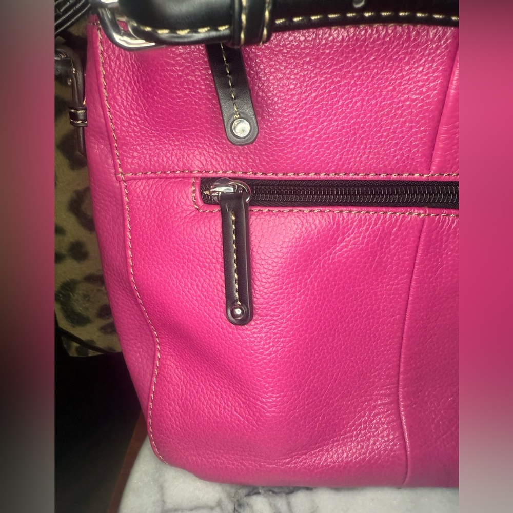 Tignanello Hot Pink & Cream Pebble Leather Crossbody Bag - Picture 9 of 16